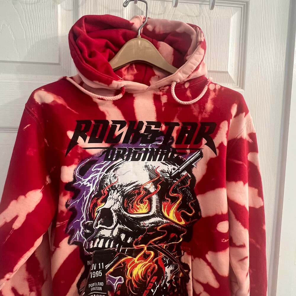 Rockstar Original Skull Smoke Hoodie w/ Pink & Blue Flames Size Small Skater